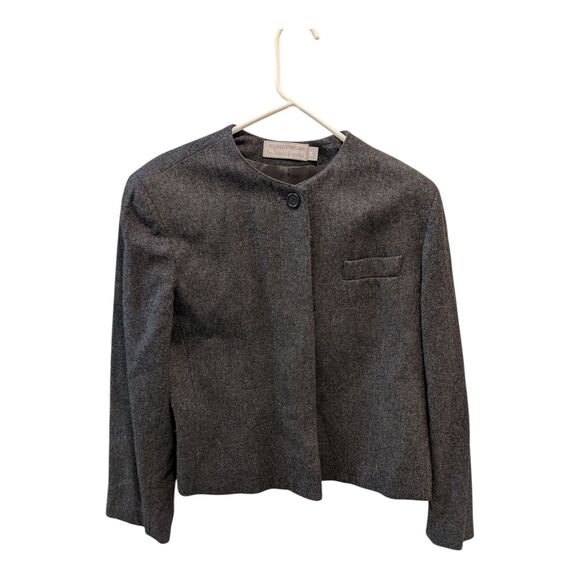 Evan Picone Cropped Wool Blazer Women's Size 14 Gray Jacket Fall Jacket Vintage - Picture 1 of 7